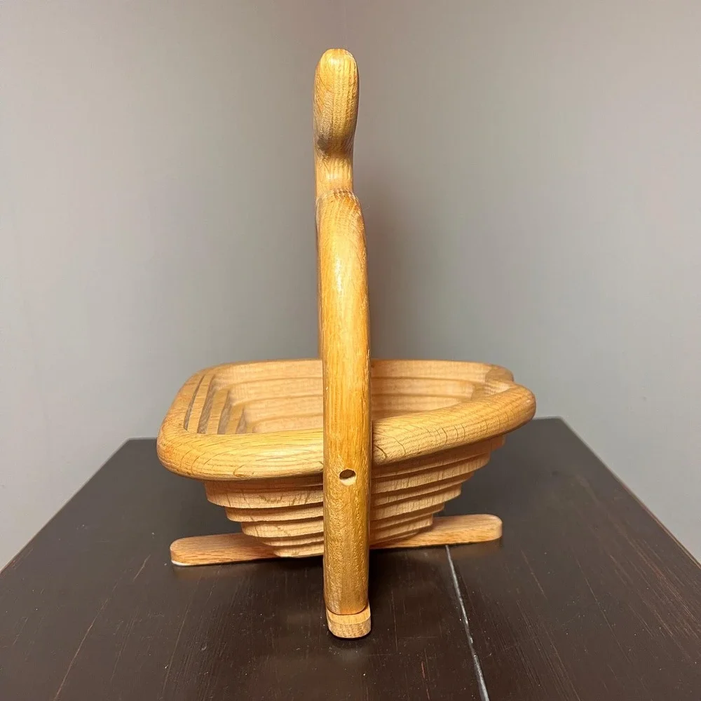 Handcrafted Wooden Apple Collapsible Basket Fold Flat Fruit Bowl Rustic Country